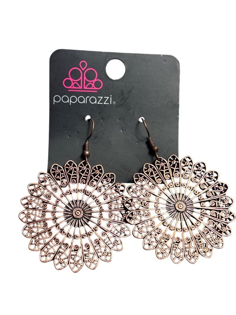 Paparazzi Copper Color Mandala Circle Dangle Earrings 1.75 inches New